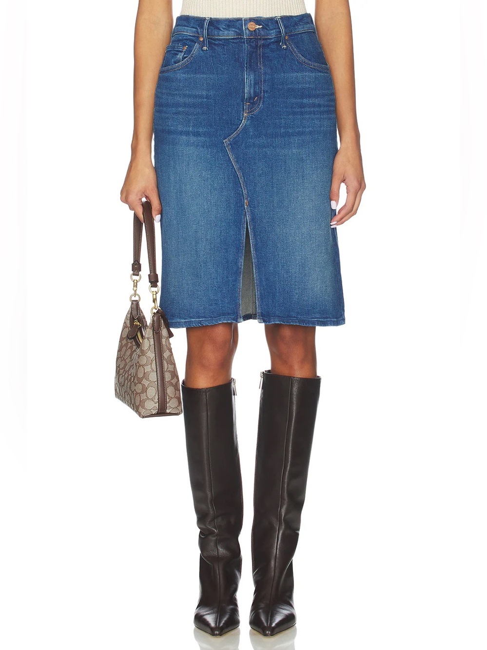 MOTHER The Ditcher Midi Skirt Denim Blue Do Not Disturb Size 26